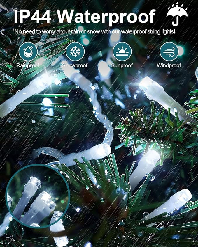120FT 380 LED Christmas String Lights, 8 Modes Plug in Fairy Lights Connectable, Timer & Memory, Indoor Outdoor Twinkle Light for Christmas Tree Yard Outside Bedroom Classroom Decoration, Cool White