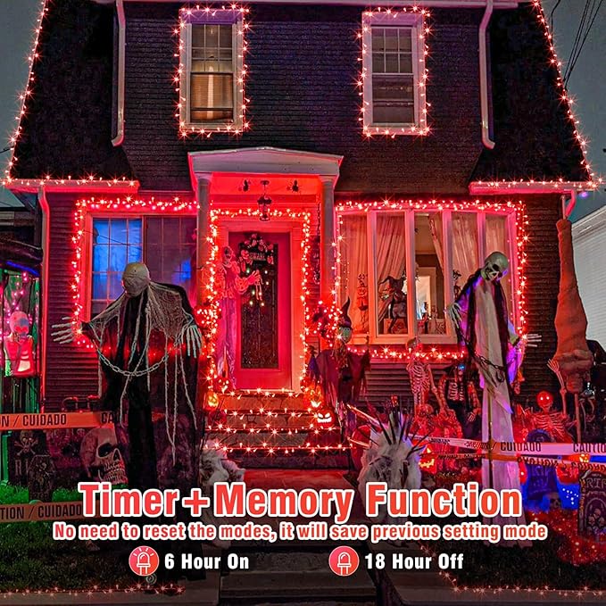 500 LED Red Christmas Lights, 165ft Red String Lights 8 Modes Clear Wire, Connectable Waterproof Plug in Twinkle Fairy Light for Tree Bedroom Indoor Outdoor Christmas Decorations