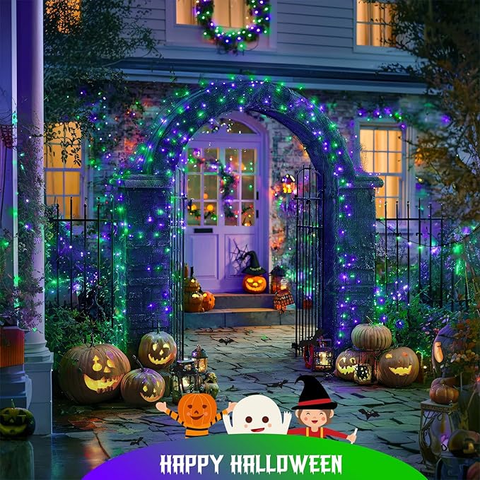 JMEXSUSS 200 LED Purple and Green Halloween Lights Plug in, 66ft Connectable Halloween String Lights,8 Modes Outdoor Waterproof Tree Light for Yard Outdoor Indoor Bedroom Garden Patio Decor