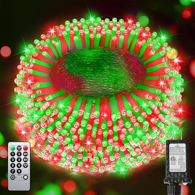 355FT 900 LED Christmas Lights, Extra Long Outdoor String Lights Waterproof, Timer & Memory, 8 Modes Dimmable Plug in Fairy Light for Outside Tree Patry Holiday Indoor Xmas Decorations, Red and Green