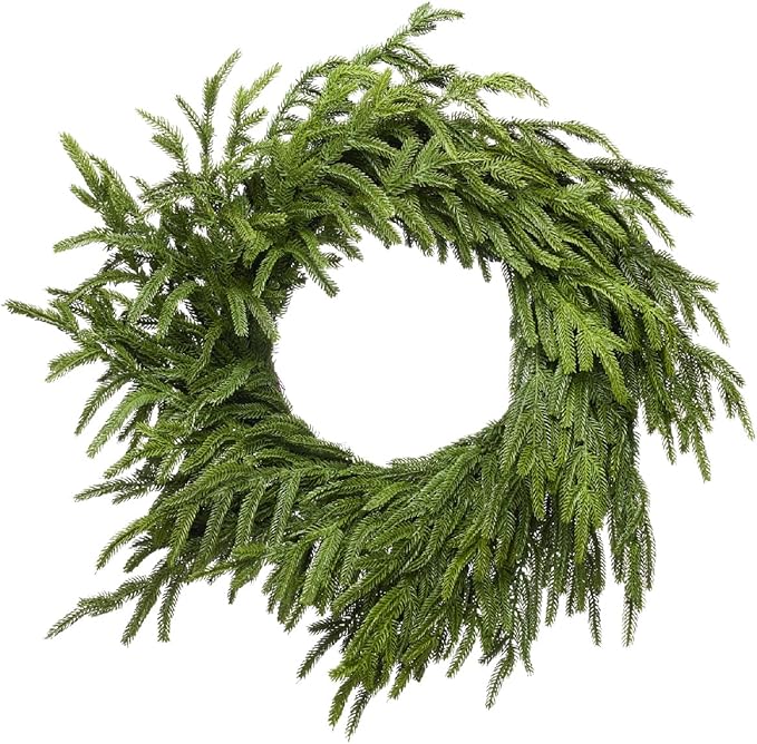 Somikis 24 Inch Christmas Wreaths for Front Door Real Touch Norfolk Pine Wreath for Winter Indoor&Outdoor Porch Windows Wall Home Decor, Realistic Wreath for All Seasons