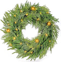 24" Prelit Christmas Wreath for Front Door, Real Touch Norfolk Pine Wreath Thick & Soft Christmas Wreaths with Light, Timer, Norfolk Pine Cypress Leaf Christmas Door Wreath for Home Wall Outdoor Decor