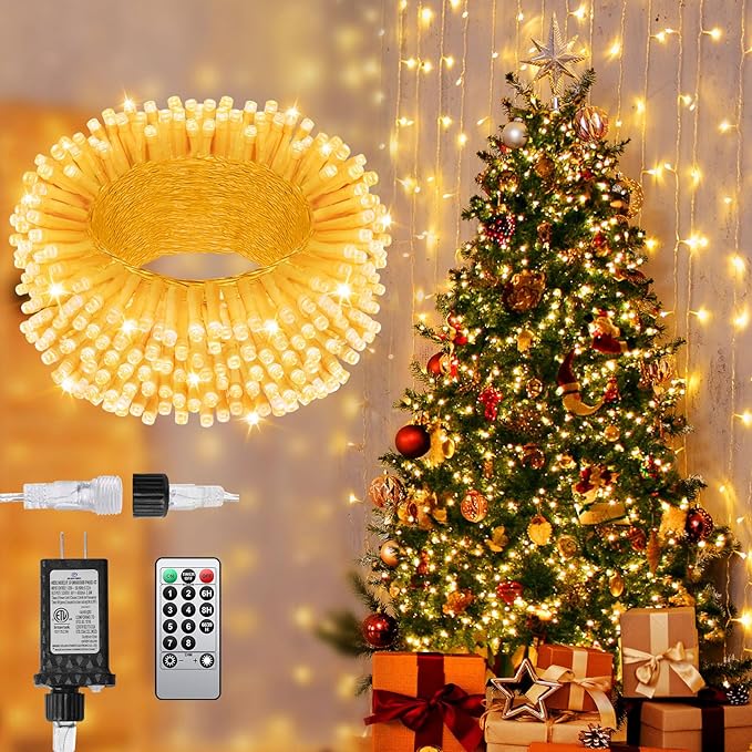125FT 380 LED Warm Christmas Lights, Plug in Christmas String Lights Connectable, Timer & Memory, Waterproof Twinkle Tree Light for Indoor Outdoor Classroom Patio Yard Holiday Decoration