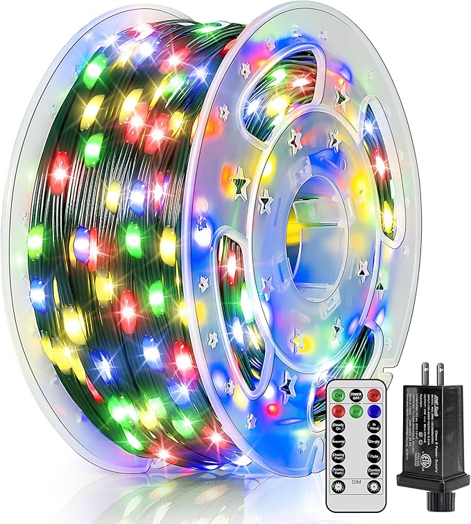 300 LED 98 FT Christmas Lights, Waterproof Outdoor String Lights with Remote and Timer, Christmas Tree Lights with 8 Modes Dimmable, Fairy Lights for Holiday Decor (Multicolor)