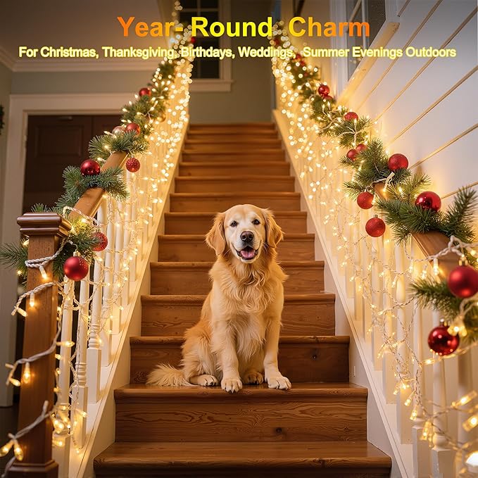 350LED Christmas Lights Indoor Outdoor, 90ft 12 Modes Warm White LED String Lights with Timer Dimmable, Waterproof Tree Lights for Xmas Patio Yard Fence Bedroom Wedding Garden Decor Warm White