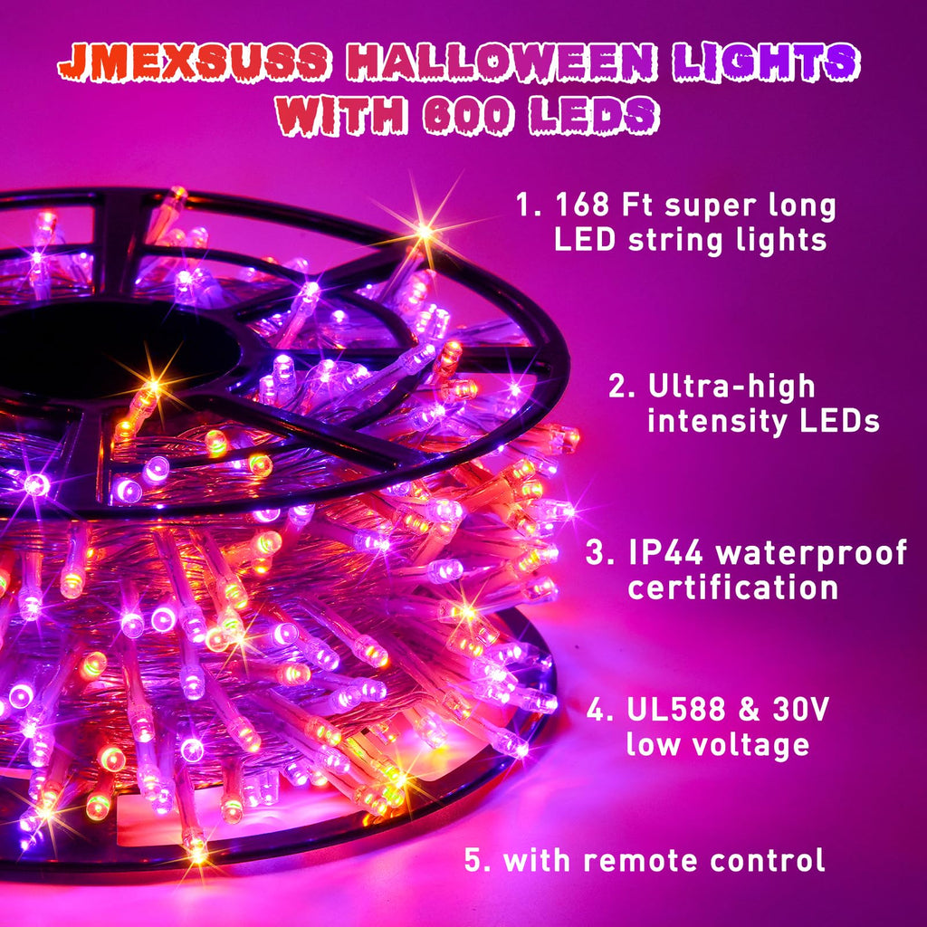JMEXSUSS 600 LED Halloween String Lights Outdoor, Orange and Purple Halloween Lights Clear Wire, Twinkle String Lights Plug in for Tree Christmas Decorations