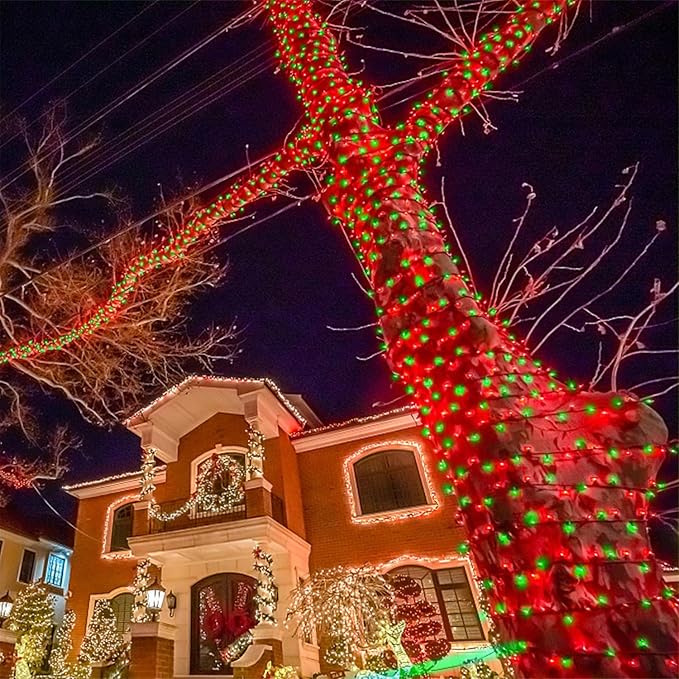 HOME LIGHTING 66ft Christmas Decorative Mini Lights, 200 LED Green Wire Fairy Starry String Lights Plug in, 8 Lighting Modes, for Indoor Outdoor Xmas Tree Wedding Party Decoration (Red & Green)