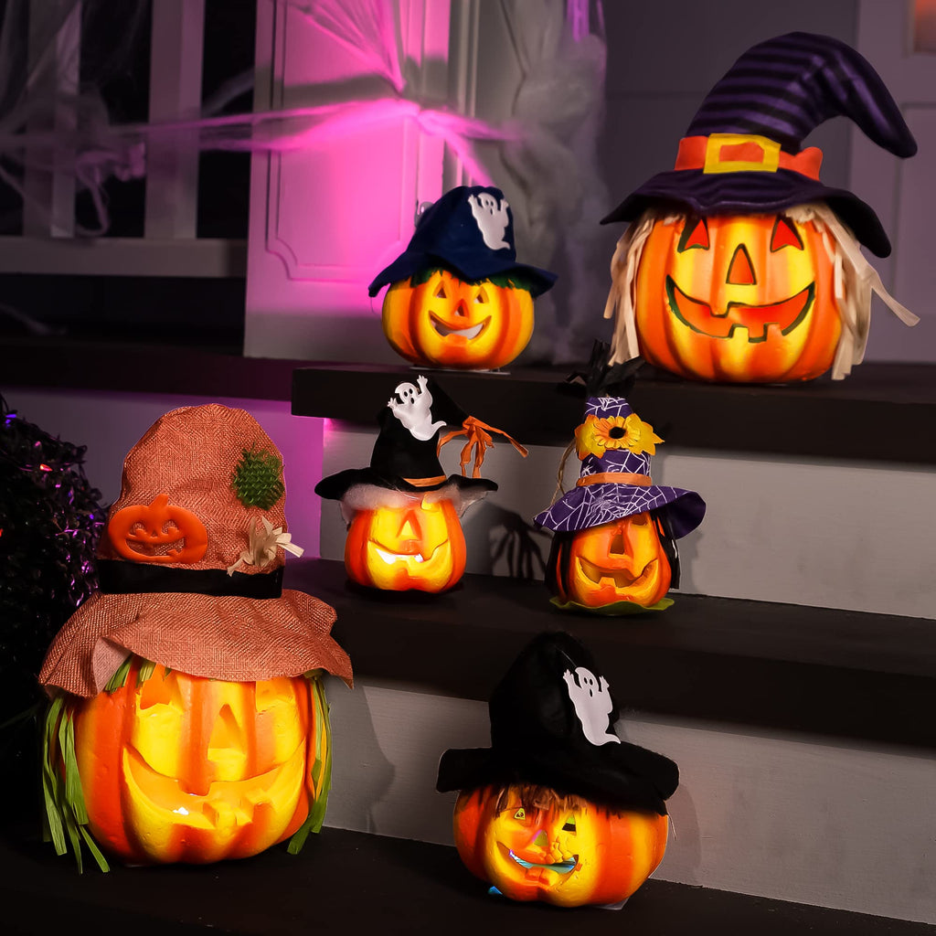 JOYIN 6 Pcs Light Up Pumpkins Halloween Decorations Outdoor Indoor Jack O Lanterns Decor LED Foam Home Large Trick Or Treat Bucket