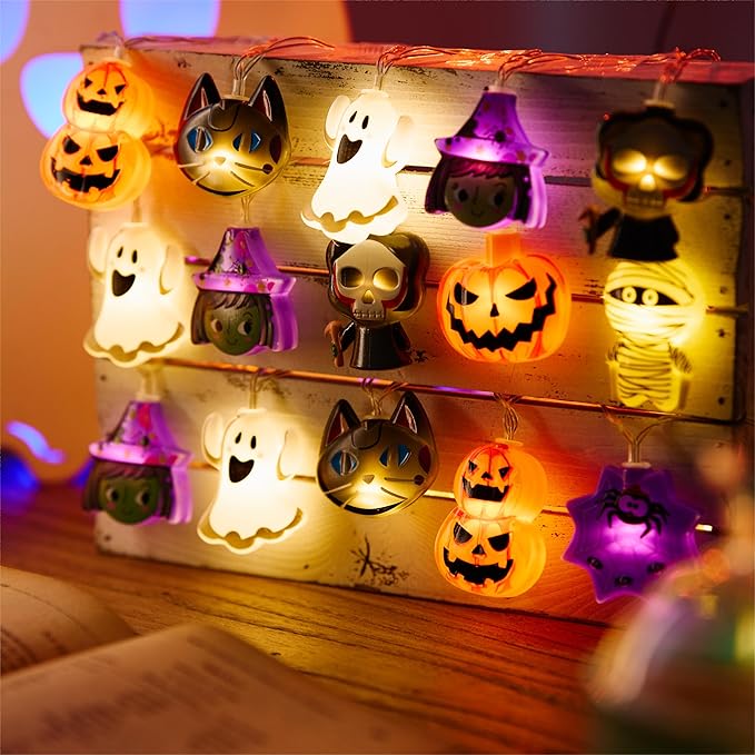 LOLStar Halloween String Lights Decorations, 9.8FT 20 LED Halloween Fairy Lights, Battery Operated (Not Included) with Timer Function and 8 Flashing Modes, Cute Booday Lights 2025 Home Indoor Decor