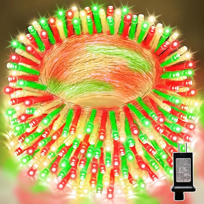 LAMPHOME 33ft Christmas Decorative Mini Lights, 100 LED Transparent Wire Fairy Starry String Lights Plug in, 16 Lighting Modes for Indoor Outdoor Xmas Tree Wedding Party Decoration (Red/Green/Warm)