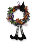 Skeleteen Happy Halloween Witch Wreath - Large 42" Front Door Hanging Witchy Decorations with Pumpkins, Maple Leaves, Witch Hat and Witch Legs Wreath