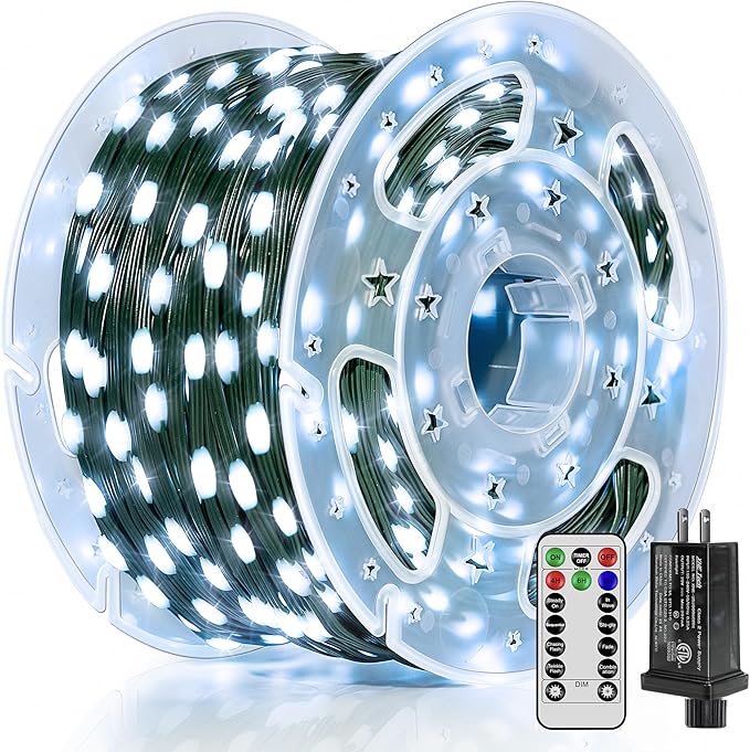600 LED 196 FT Christmas Lights, Waterproof String Lights with Remote and Timer, Christmas Tree Lights with 8 Modes Dimmable, Fairy Lights for Holiday Decor (Cool White)