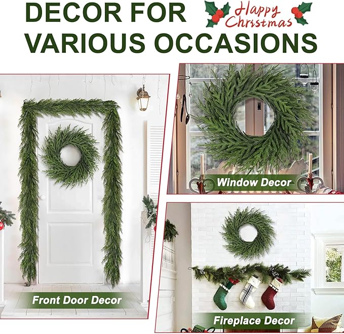 Artgar 26 Inch Pine Wreath - Christmas Wreaths for Front Door - Real Touch Pine Wreath - Large Artificial Green Wreaths for Walls Windows Porches Farmhouse Indoor Outdoor Home Decor