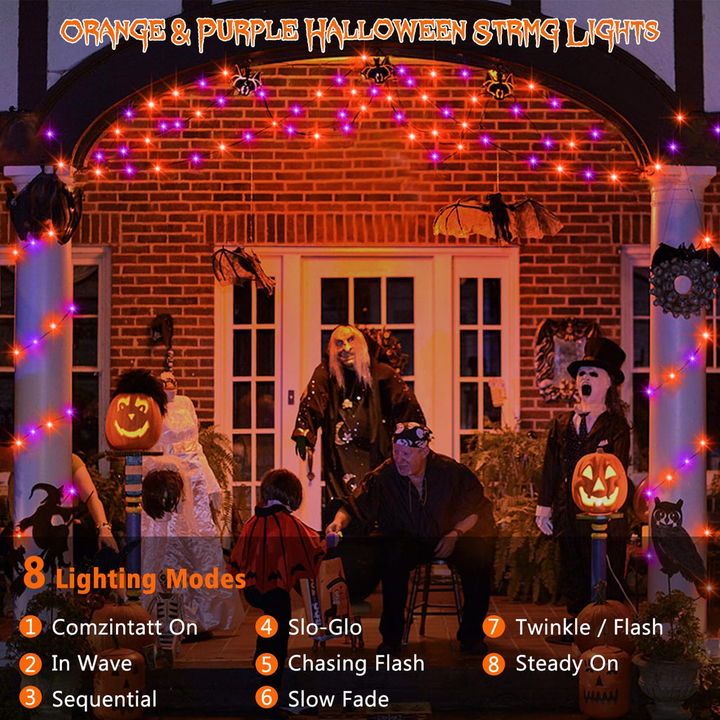 2 Pack Halloween Fairy Lights Plug in, 33Ft 100 LED Micro Starry String Lights with Remote Timer 8 Modes, IP68 Full Waterproof Twinkle Lights for Indoor Halloween Decor (Orange Purple)