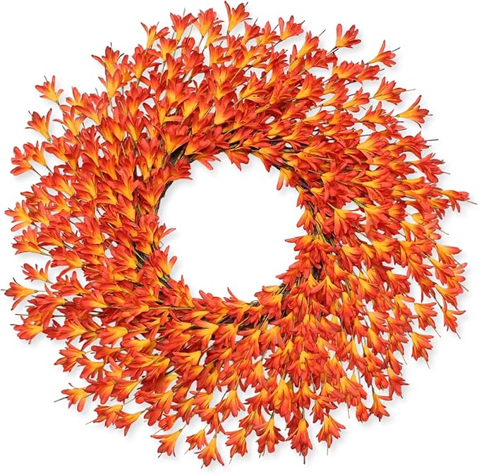 26 Inch Realistic Fall Wreaths for Front Door Outside Autumn Wreath Outdoor Indoors Fall Decorations for Home Thanksgiving Halloween Holiday Decorations Clearance for Wall Porch Door (Orange)