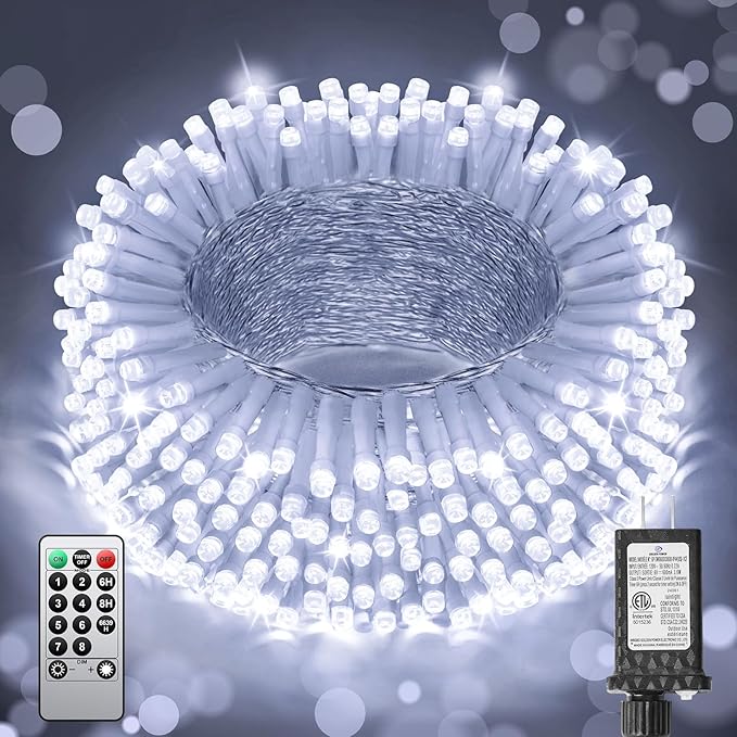 120FT 380 LED Christmas String Lights, 8 Modes Plug in Fairy Lights Connectable, Timer & Memory, Indoor Outdoor Twinkle Light for Christmas Tree Yard Outside Bedroom Classroom Decoration, Cool White