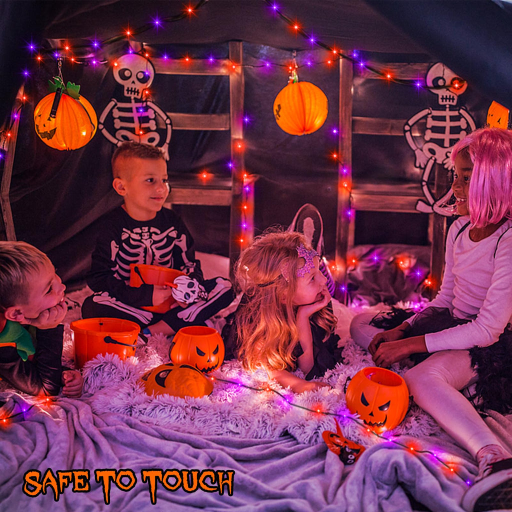 2 Pack Halloween Fairy Lights Plug in, 33Ft 100 LED Micro Starry String Lights with Remote Timer 8 Modes, IP68 Full Waterproof Twinkle Lights for Indoor Halloween Decor (Orange Purple)