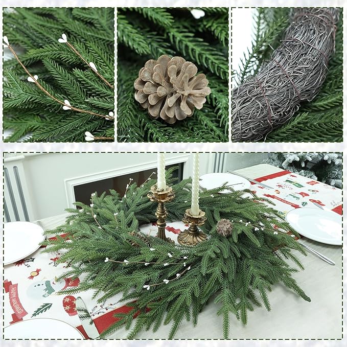 26 Inch Christmas Wreath, Christmas Wreaths for Front Door, Pine Wreath with Pine Cones Berries for Indoor Outdoor Wall Mantle Door Decor