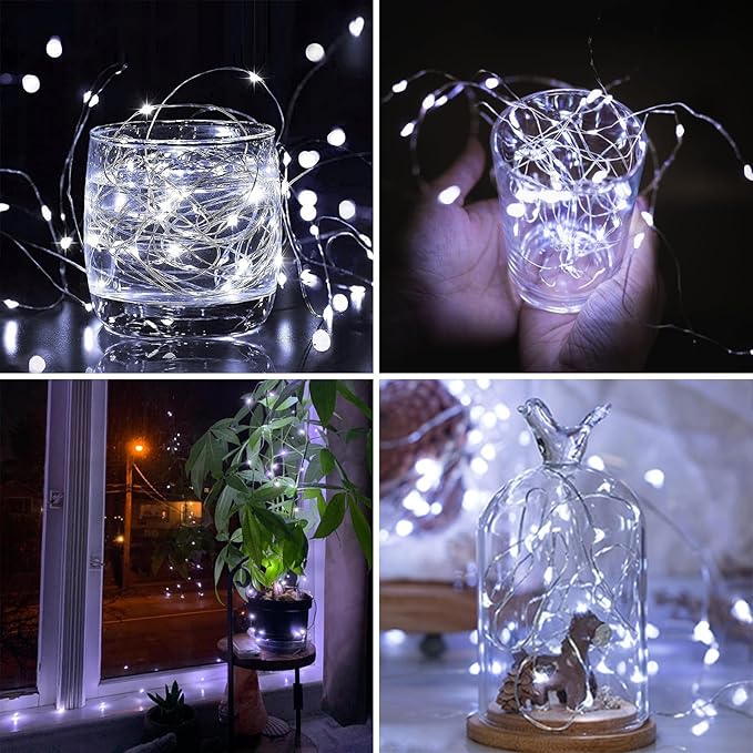 6 Pack Fairy Lights Battery Operated with Timer, Each 20FT 60LED Christmas String Lights Outdoor Indoor, Cuttable Battery Twinkle Light for Bedroom Home Wedding DIY Christmas Decorations (Cool White)