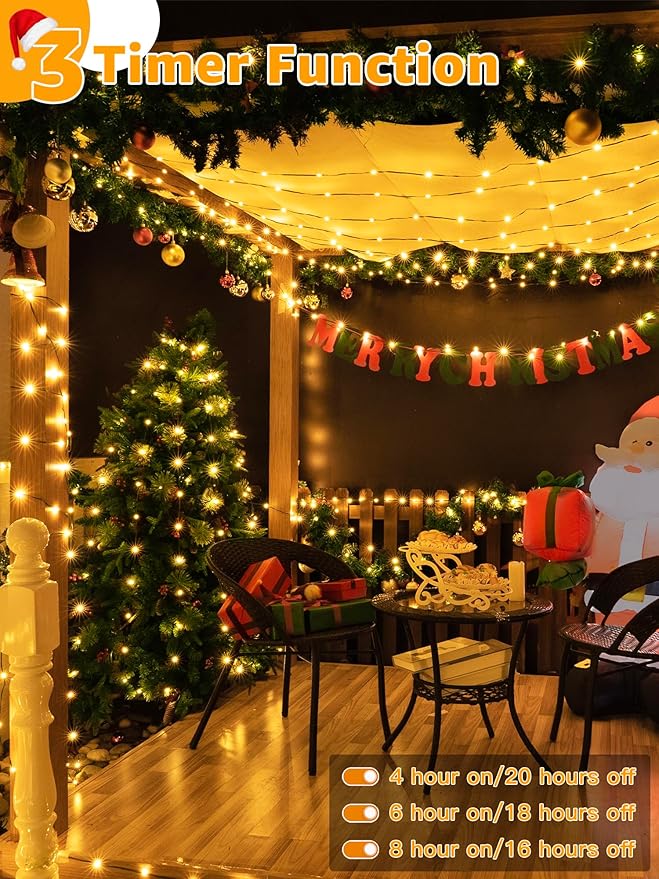 300 LED 98 FT Christmas Lights, Waterproof Outdoor String Lights with Remote and Timer, Christmas Tree Lights with 8 Modes Dimmable, Fairy Lights for Holiday Decor (Warm White)