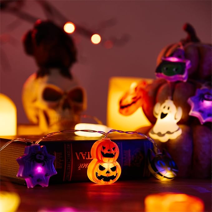 LOLStar Halloween String Lights Decorations, 9.8FT 20 LED Halloween Fairy Lights, Battery Operated (Not Included) with Timer Function and 8 Flashing Modes, Cute Booday Lights 2025 Home Indoor Decor