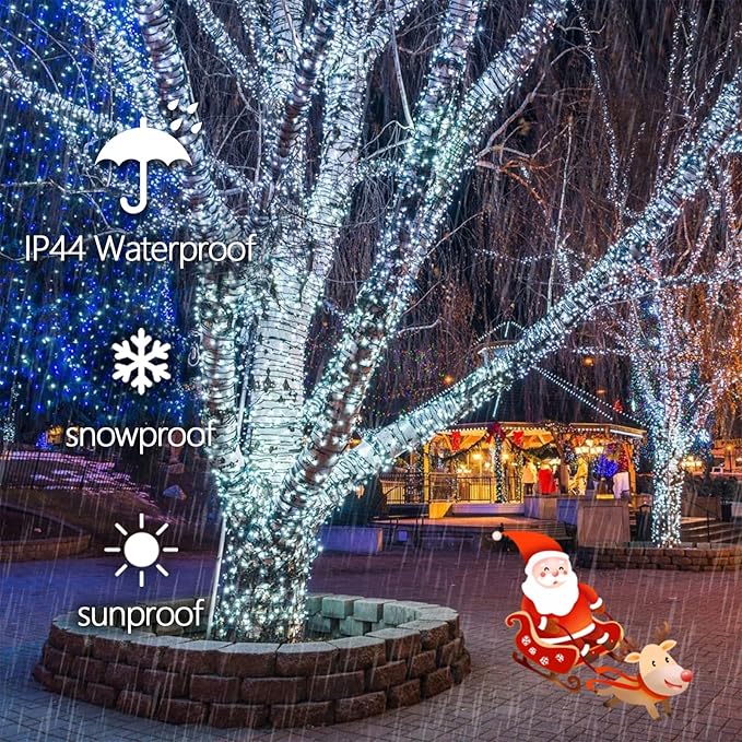 2-Pack Connectable Christmas Lights Outdoor, Total 164FT 400LED Christmas String Lights Waterproof with 8 Modes & Timer, Green Wire Twinkle Lights for Xmas Tree Decorations Outdoor Indoor, Cool White