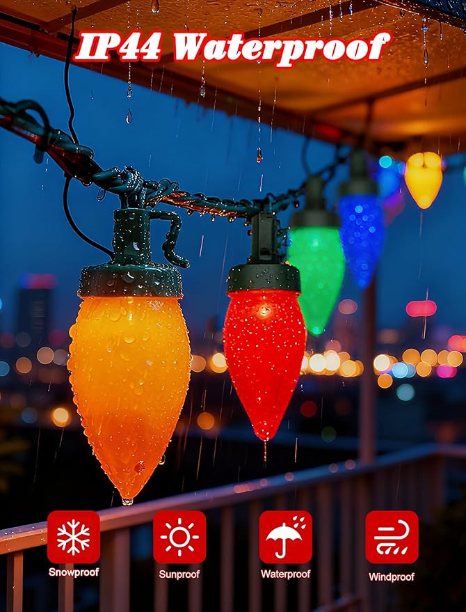 C7 LED Christmas String Lights,26FT Outdoor Christmas Lights with 50 LED Xmas Colorful Warm White Bulbs,Vintage Xmas Lights Outdoor Decorate Tree/Garden/Party/Room