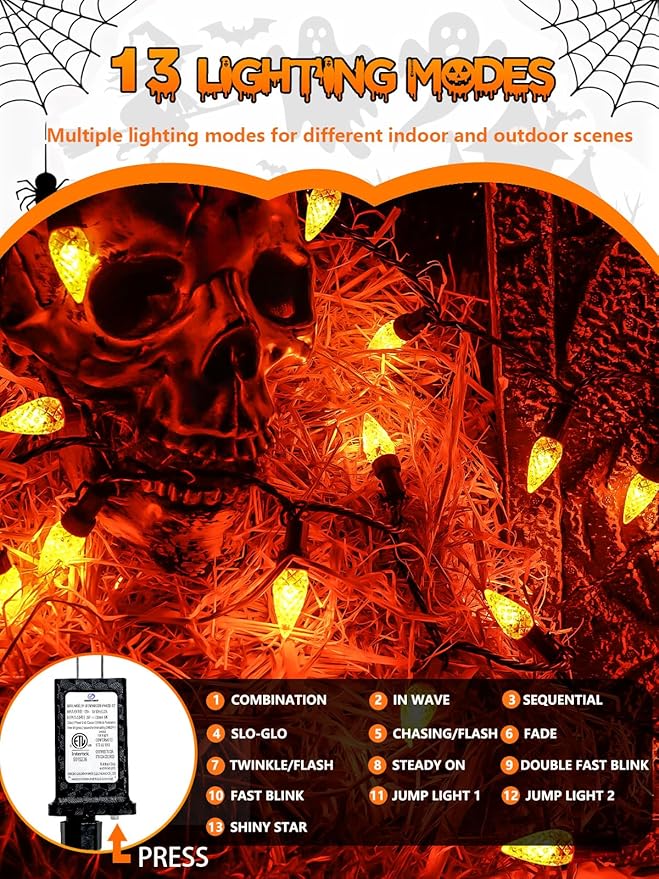 240 LED 78FT C6 Halloween String Lights, Super Long Halloween Lights Outdoor Indoor with 13 Modes & Timer, Waterproof Fairy Twinkle Light Plug in for Tree Yard House Horror Party Decorations (Orange)
