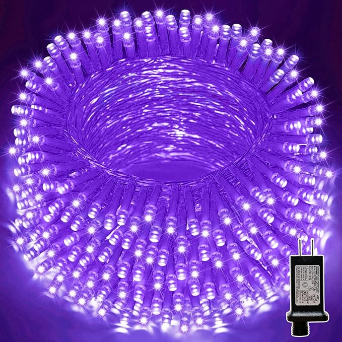 LAMPHOME 33ft Halloween Decorative Mini Lights, 100 LED Transparent Wire Fairy Starry String Lights Plug in, 11Lighting Modes, for Halloween Decoration Outdoor Xmas Tree Party Decoration (Purple)