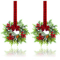 Small Christmas Wreath - 2Pcs Mini Wreaths with Red Berry Pine Eucalyptus for Kitchen Window Decor Small Farmhouse Wreaths Garland for Indoor Home Cabinet Decorations