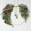 Christmas Wreath for Front Door Artificial Half Circle Wreaths with Bell Pine Cones Red Berries Eucalyptus Leaves Outdoor Wreath for Farmhouse Front Porch Window Christmas Decorations