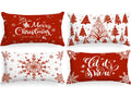 Lanpn Christmas Lumbar Throw Pillow Covers 12x22 Set of 4, Merry Christmas Winter Xmas Snowflake Decorative Holiday Cushion Pillow Cases 12 x 22 for Indoor Farmhouse Home Room Couch Decor (Red)