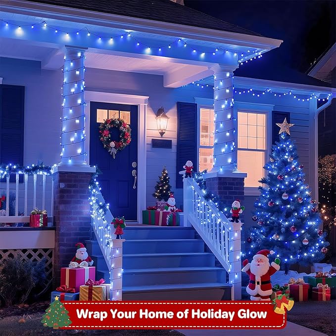 132FT 400 LED Christmas Lights with Timer, Twinkle Fairy Lights String with 8 Flashing Modes String Lights for Indoor Bedroom Outdoor Christmas Trees Garland Wreath Holiday Decorations, Blue