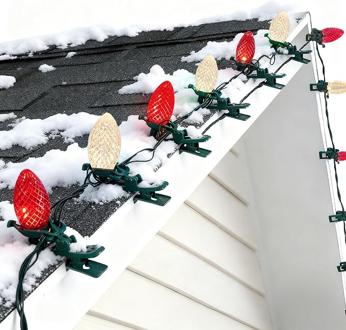 TW SHINE C9 Christmas Lights, 100 LED 66 FT Christmas String Lights Outdoor with 100 Spring Clips and Timer, Waterproof Connectable for Indoor Yard Xmas Tree House Decorations (Red & Warm White)