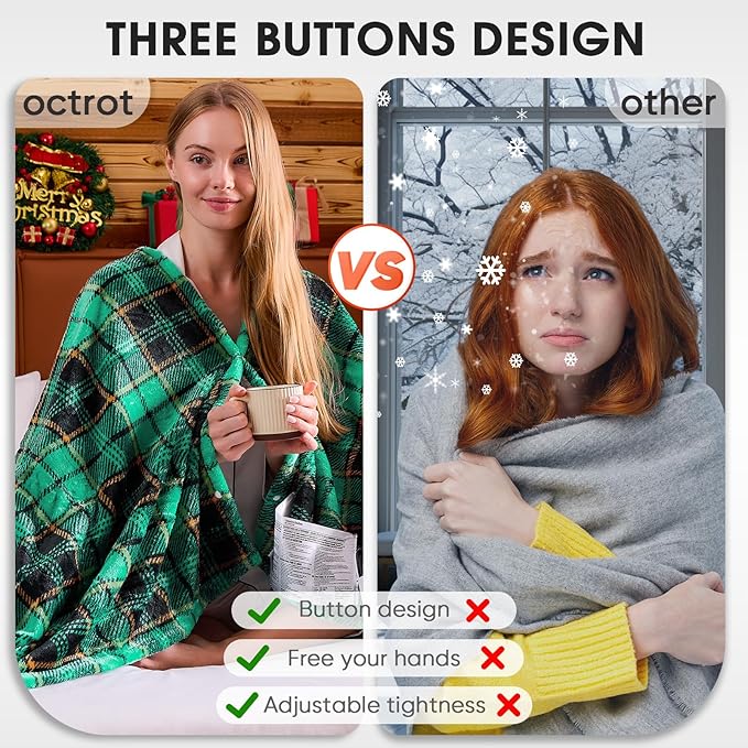 Heated Electric Blanket Queen Size, 84X90 Christmas Blanket With Dual Control&10 Heats Levels&Timer For Bed,Green Plaid Sherpa Heating Blankets Queen Warmer Gift for Grandma Women Adults, Washable
