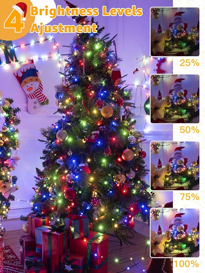 600 LED 196 FT Christmas Lights, Waterproof Outdoor String Lights with Remote and Timer, Christmas Tree Lights with 8 Modes Dimmable, Fairy Lights for Holiday Decor (Multicolor)
