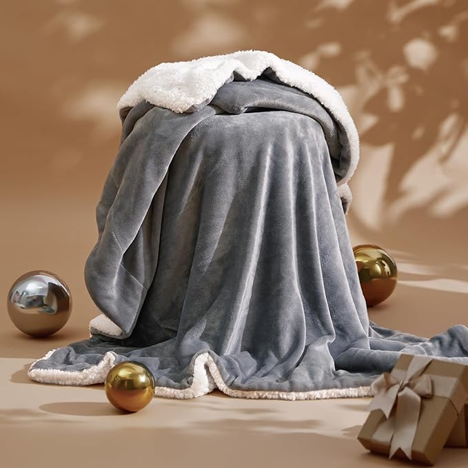 Bedsure GentleSoft Sherpa Fleece Throw Blanket for Couch - Thick and Warm Christmas Blanket for Winter, Soft Fuzzy Plush Throw Gift for Women, Grey, 50x60 Inches