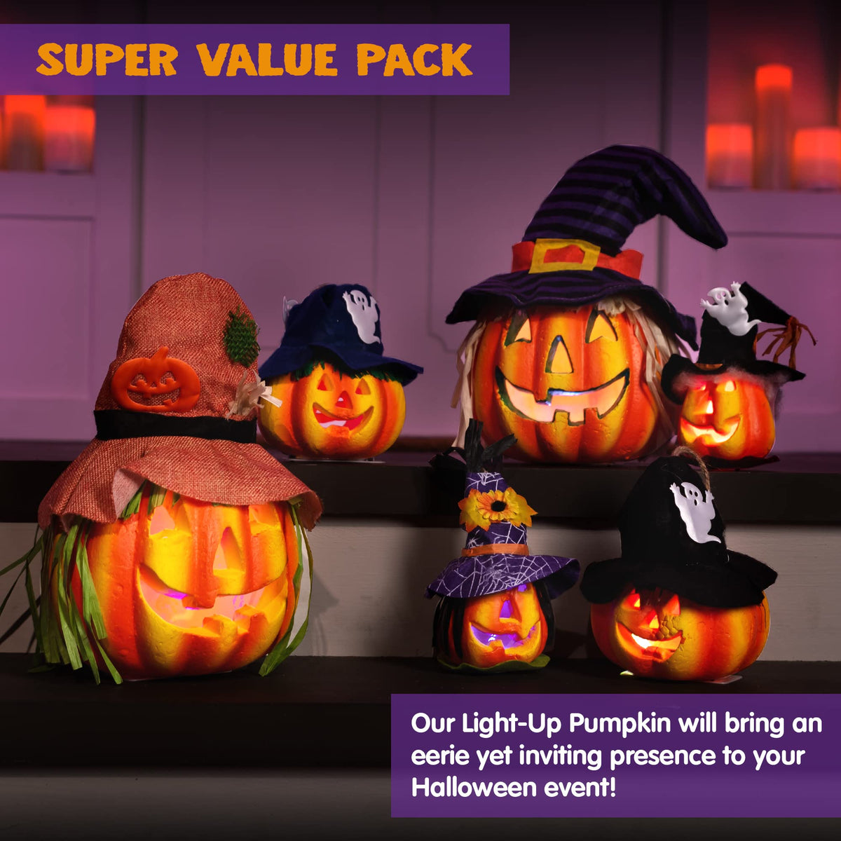 JOYIN 6 Pcs Light Up Pumpkins Halloween Decorations Outdoor Indoor Jack O Lanterns Decor LED Foam Home Large Trick Or Treat Bucket