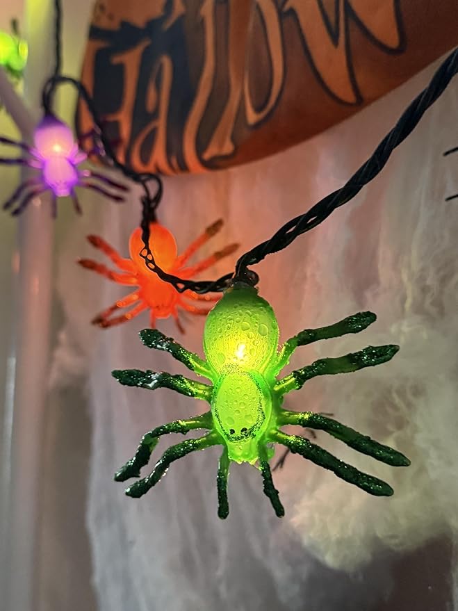 8.5Ft Halloween Spider String Lights Outdoor, Spider Hanging Light with 10 LED Spiders, Halloween Theme Fairy Lights for House Decoration Yard Patio Window Porch Indoor Party Decor
