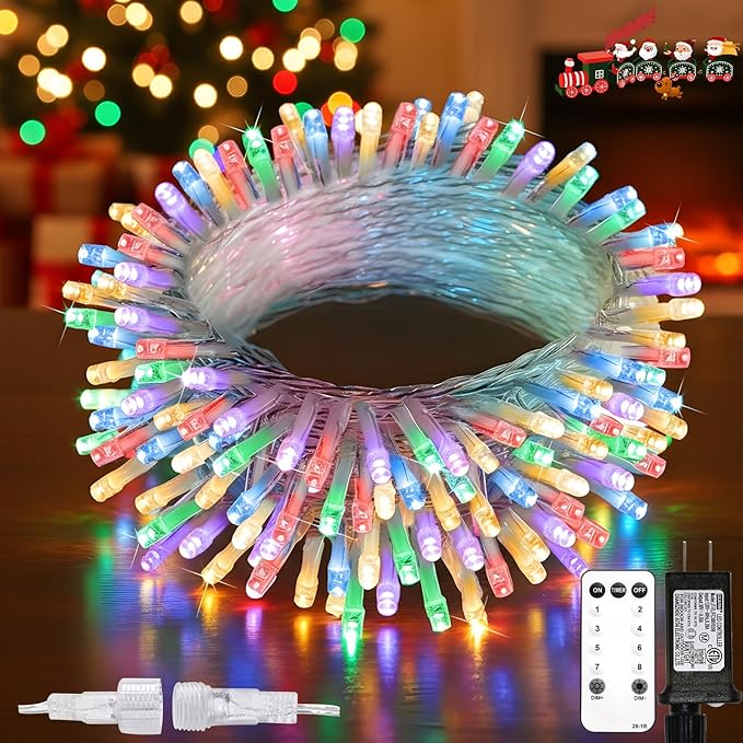 suddus Connectable Christmas Lights with Remote, Multicolor String Lights with Timer, 33ft 100 Led Fairy Lights Plug in for Xmas Tree, Bedroom, Yard, Garden, Party, Indoor, Outdoor Decorations