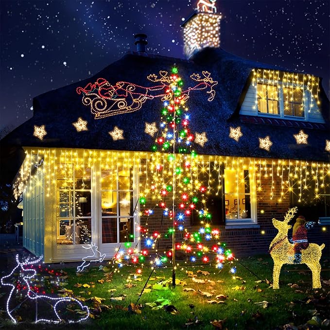 52FT Christmas Lights Outdoor Decorations 480LED Fairy String Light 12 Lighting Modes with Timer Memory Waterproof Christmas Light for Yard Roof Party Holiday Wedding Garden Decor
