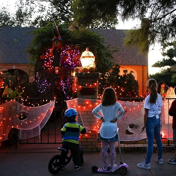 Dazzle Bright Halloween Lights, 100 LED 33 FT C6 String Lights with 8 Modes, Connectable Halloween Decorations for Indoor Outdoor for Tree Patio Party Decor (Purple & Orange)