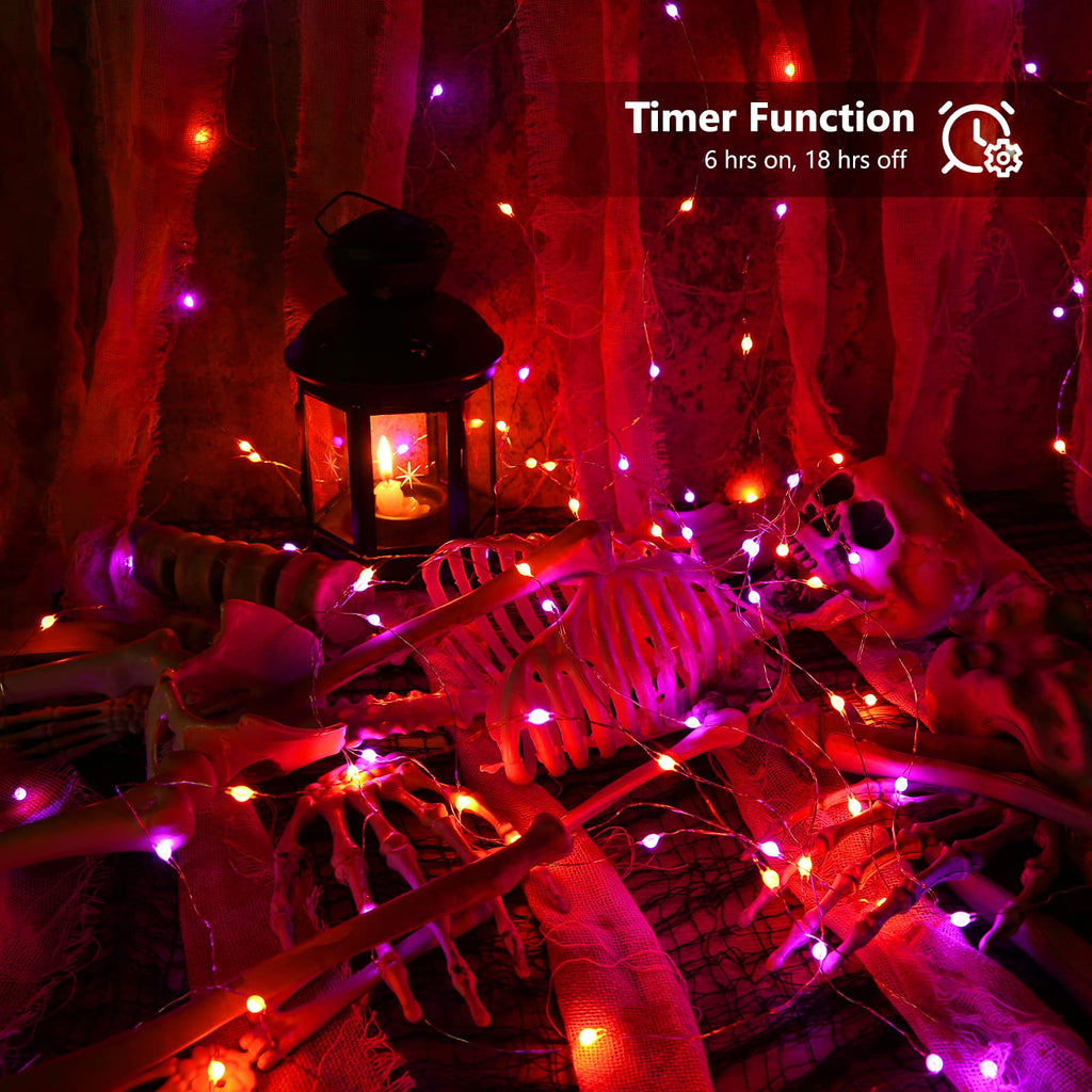 BrizLabs Purple & Orange Halloween Lights, 2 Pack 17.48ft 50 LED Halloween String Lights with Remote, 8 Modes Battery Purple & Orange Fairy Light Waterproof Twinkle Light for Outdoor Haunted Decor