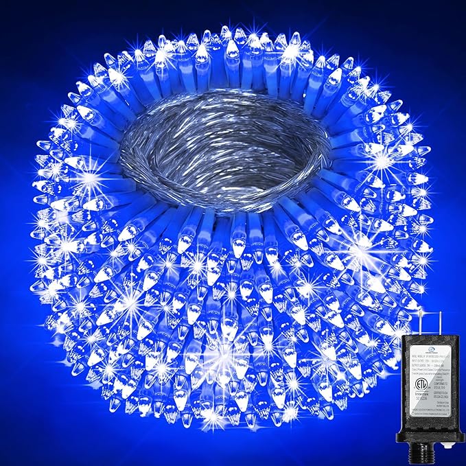 750 LED 256FT Christmas String Lights Outdoor, Christmas Light with 8 Lighting Modes& Timer & Memory, Plug in Outdoor Waterproof Clear Wire Twinkle Light for for Xmas Yard Tree Party Decor Blue