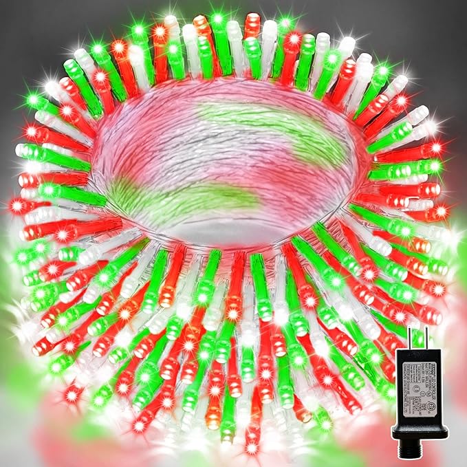 LAMPHOME 33ft Christmas Decorative Mini Lights, 100 LED Transparent Wire Fairy Starry String Lights Plug in, 16 Lighting Modes for Outdoor Xmas Tree Wedding Party Decoration (Red/Green/White)