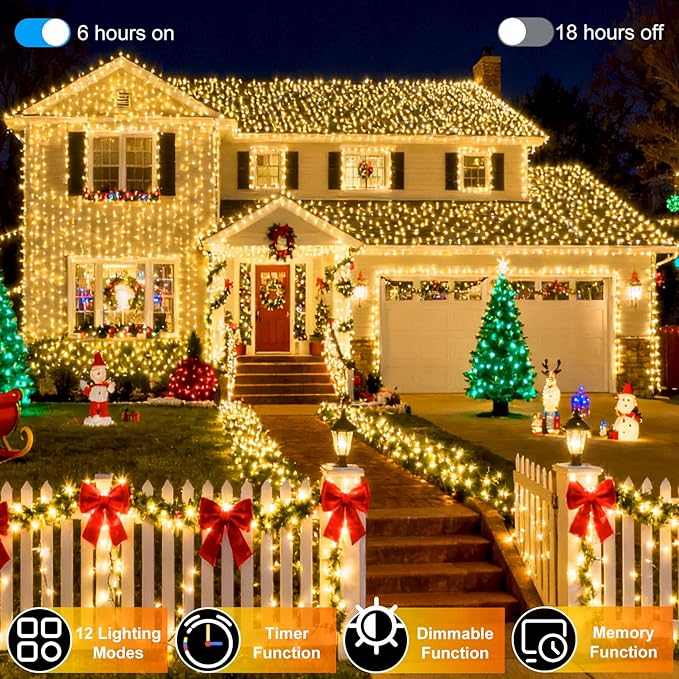 1500 LED 470FT Christmas String Lights, 12 Modes and Timer Memory Dimmable, Plug in Outdoor Waterproof Clear Wire Twinkle Fairy Light for for Xmas Yard Tree Wedding Party Outside Decor (Warm White)