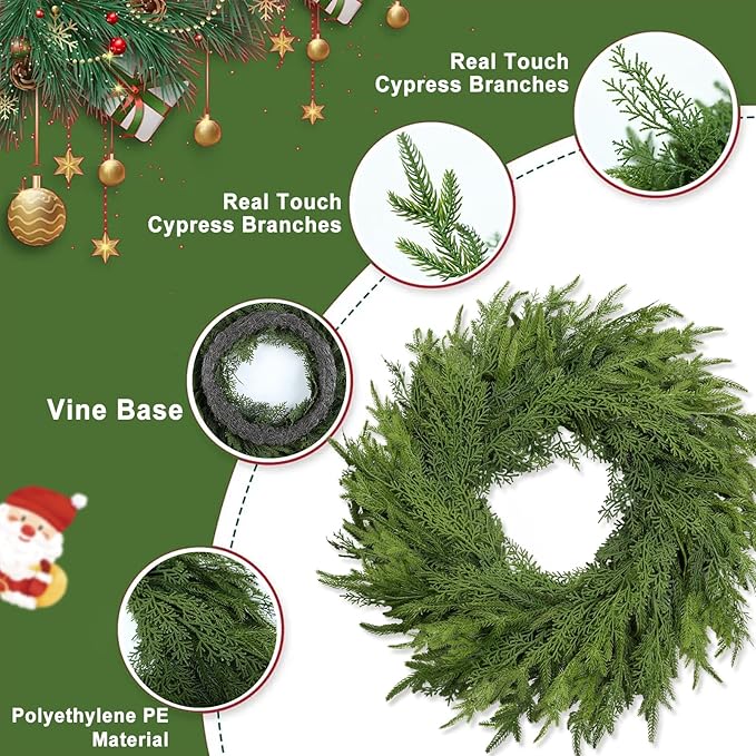 26 Inch Christmas Wreath, Christmas Wreaths for Front Door, Artificial Pine Wreath for Table Wall Window Indoor Outdoor Christmas Decoration
