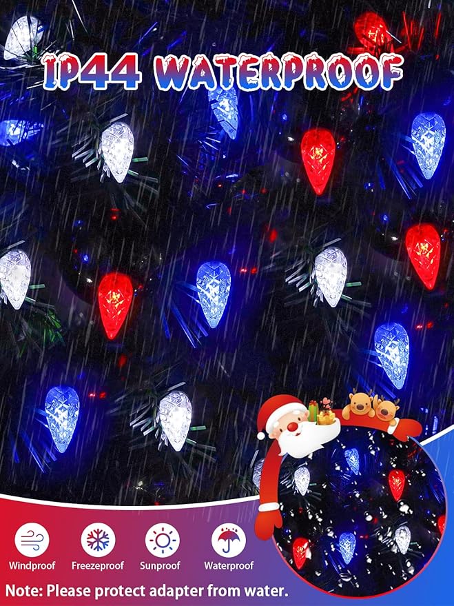 240 LED 78FT C6 Christmas String Lights, Super Long Christmas Lights Outdoor Indoor with 13 Modes & Timer, Waterproof Fairy Twinkle Light Plug in for Tree Party Xmas Decorations (Red White and Blue)