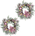 Pink Christmas Wreath 20 Inch Christmas Door Decorations Wreath Set of 2 with Christmas Balls, Pine Cones, Golden Twigs, Pine Needles and Silver Berries,Perfect for Front Door, Indoor Outdoor Use
