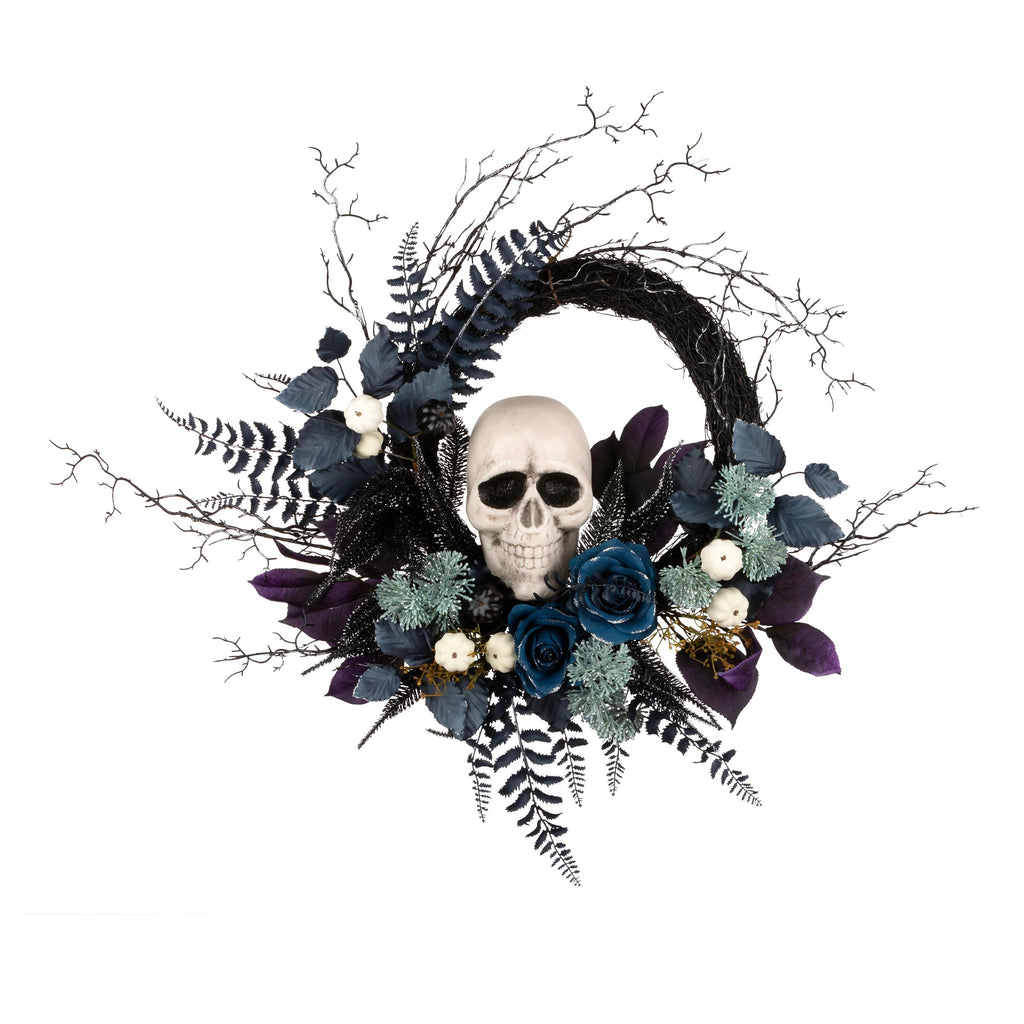 National Tree Company Artificial Halloween Skull Wreath, Black, 24inch